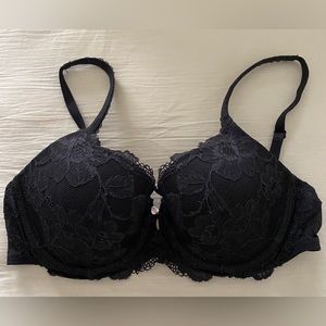 New No Tags Body By Victoria 32DD Demi Lined Floral Underwire Black Lace Bra